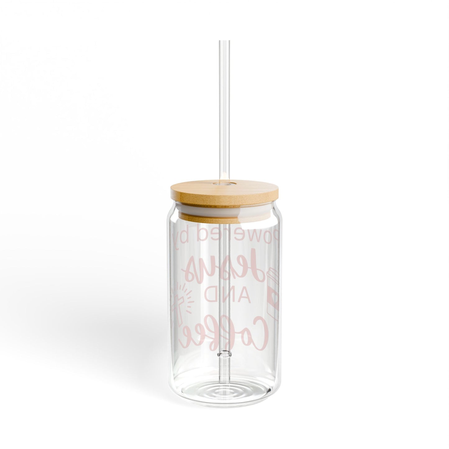 Powered by Jesus and Coffee (peach) Sipper Glass, 16oz