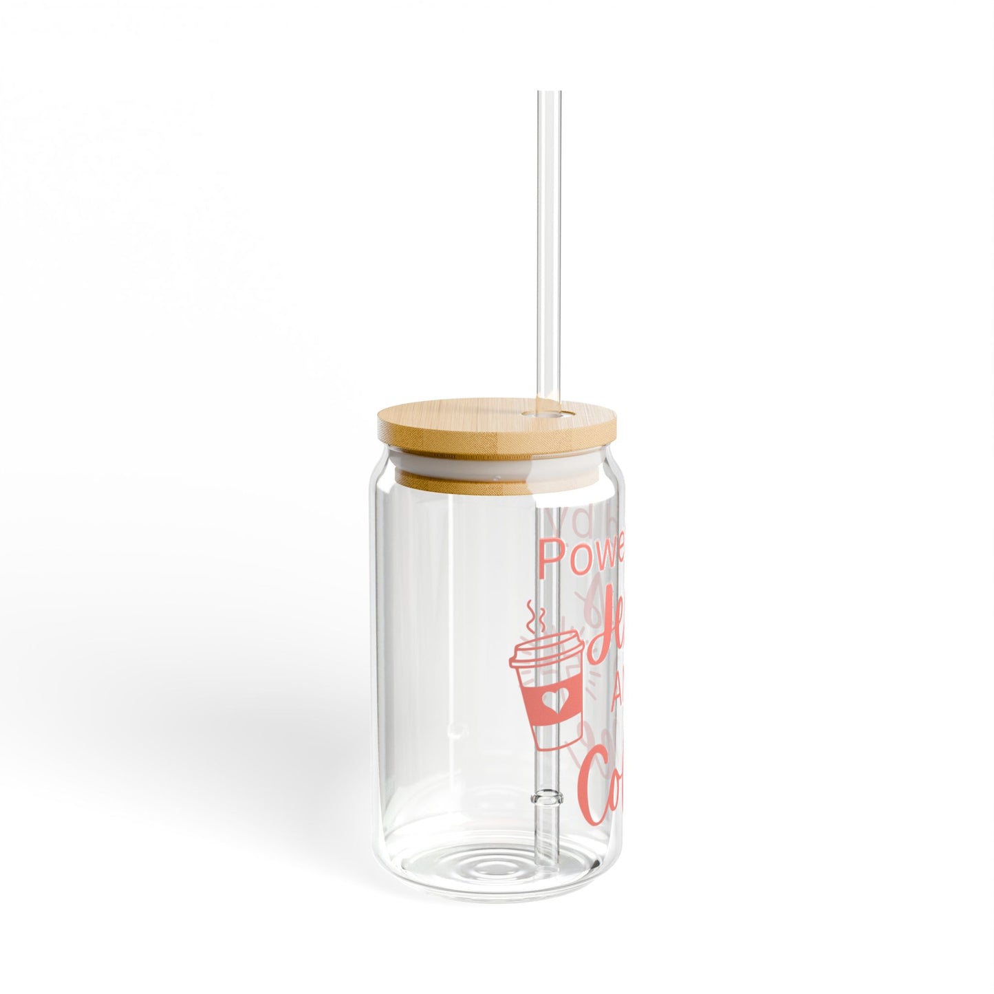 Powered by Jesus and Coffee (peach) Sipper Glass, 16oz