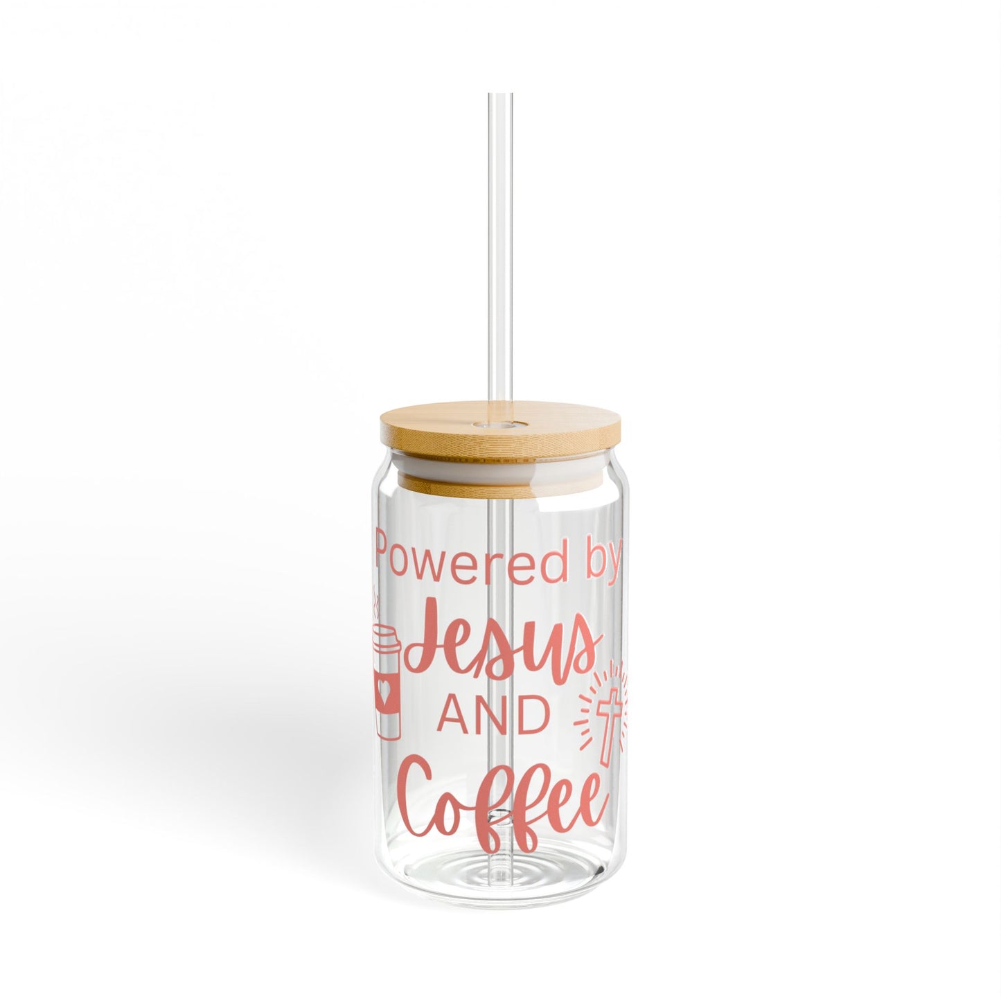 Powered by Jesus and Coffee (peach) Sipper Glass, 16oz