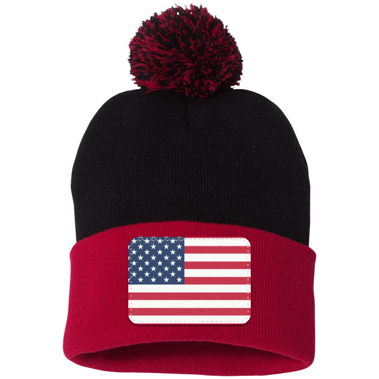 American Flag Pom Pom Knit Cap - Patch