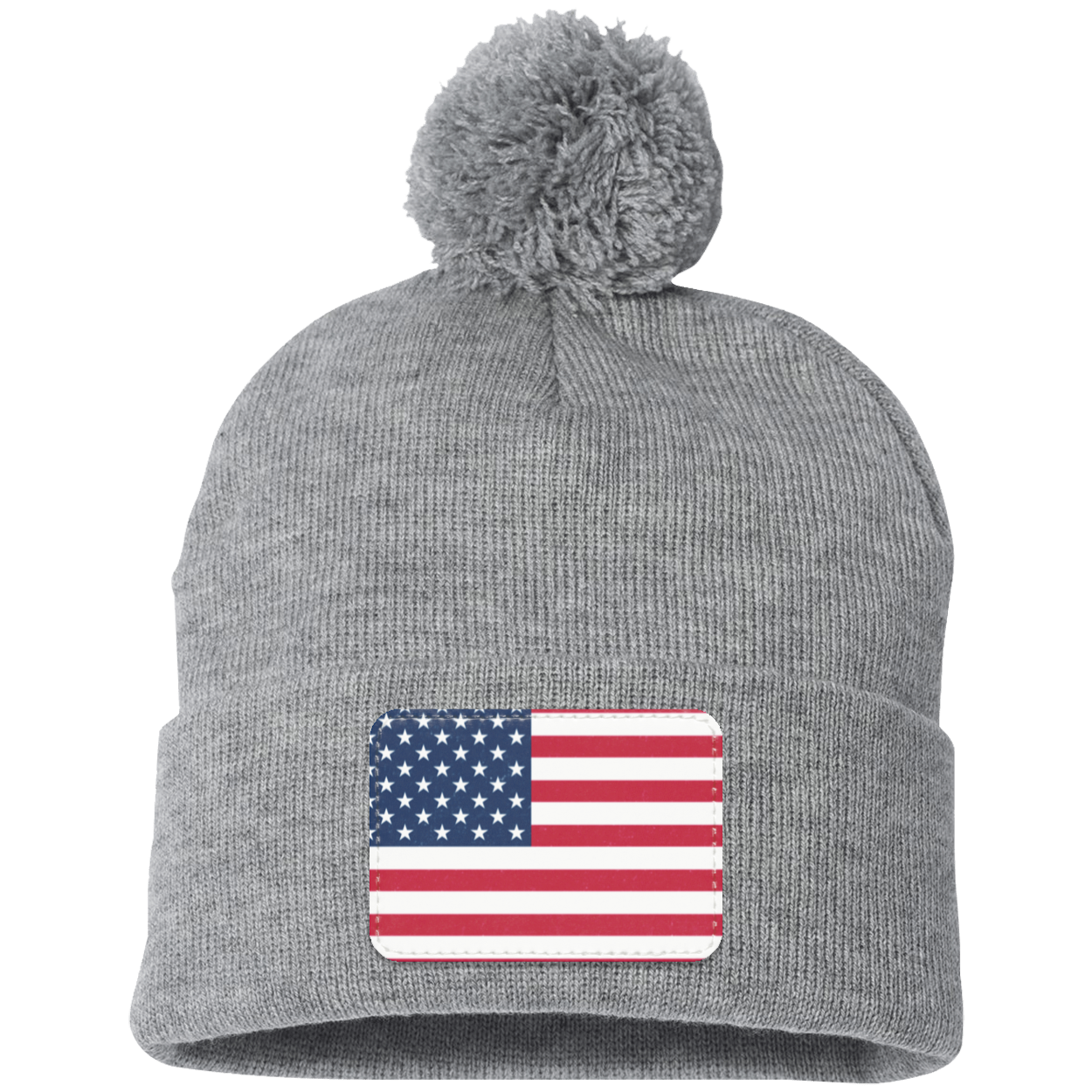 American Flag Pom Pom Knit Cap - Patch