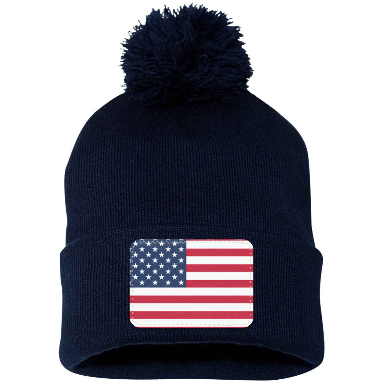 American Flag Pom Pom Knit Cap - Patch