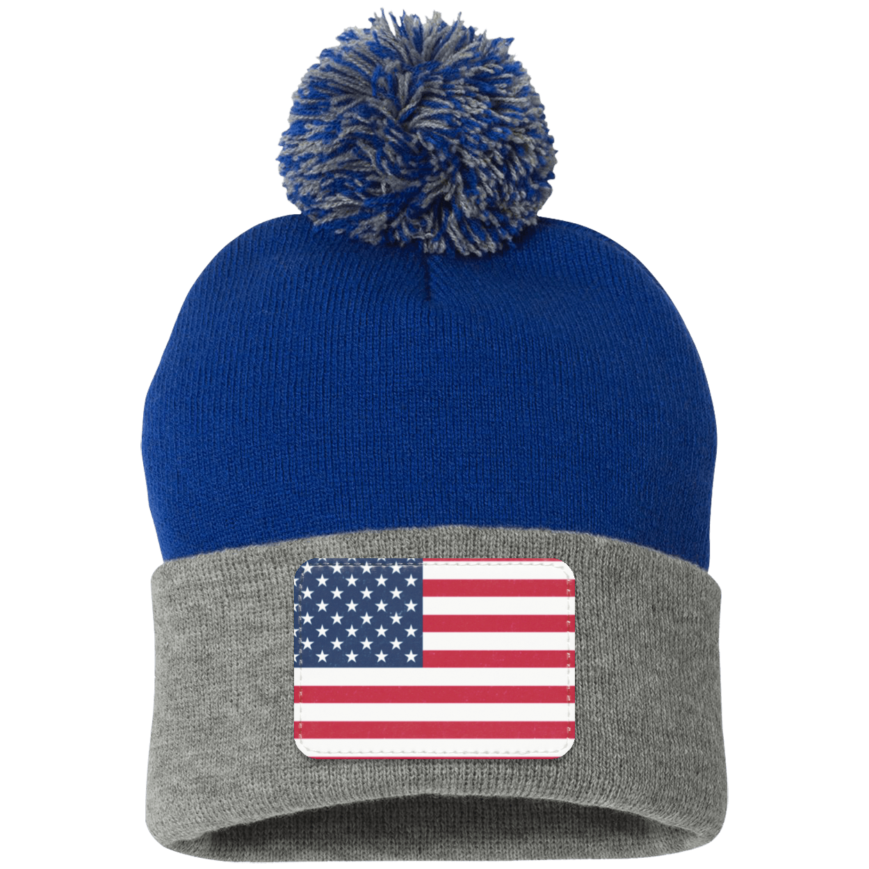 American Flag Pom Pom Knit Cap - Patch