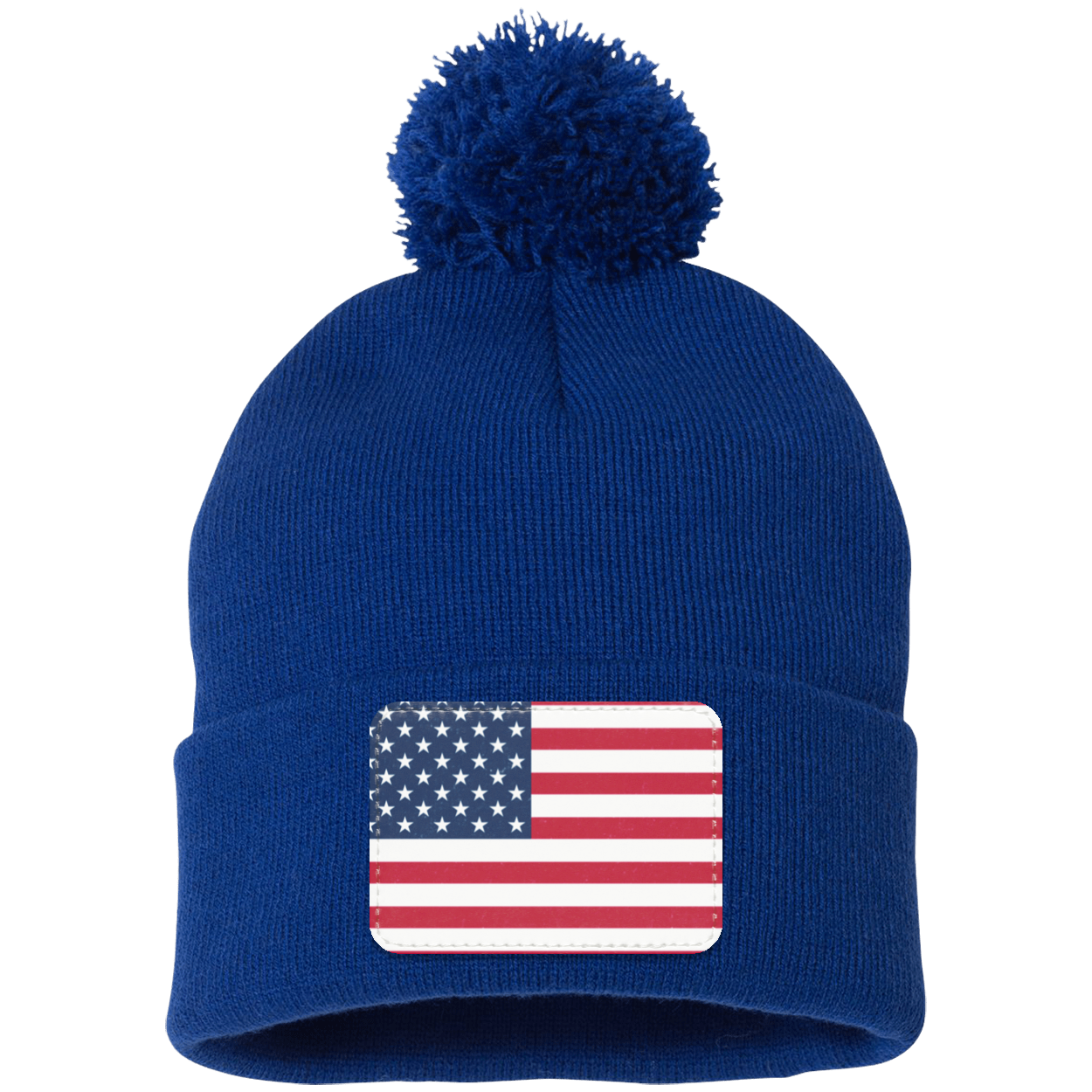 American Flag Pom Pom Knit Cap - Patch