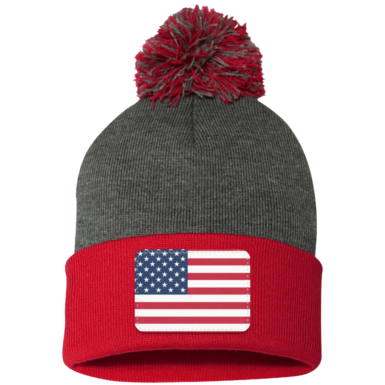 American Flag Pom Pom Knit Cap - Patch