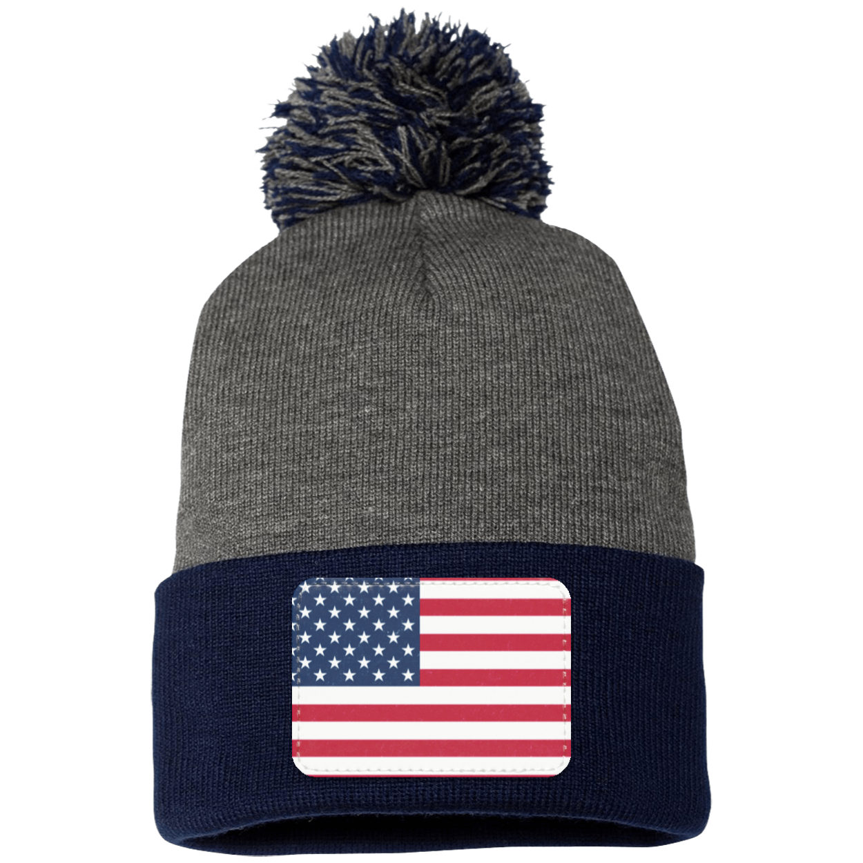 American Flag Pom Pom Knit Cap - Patch