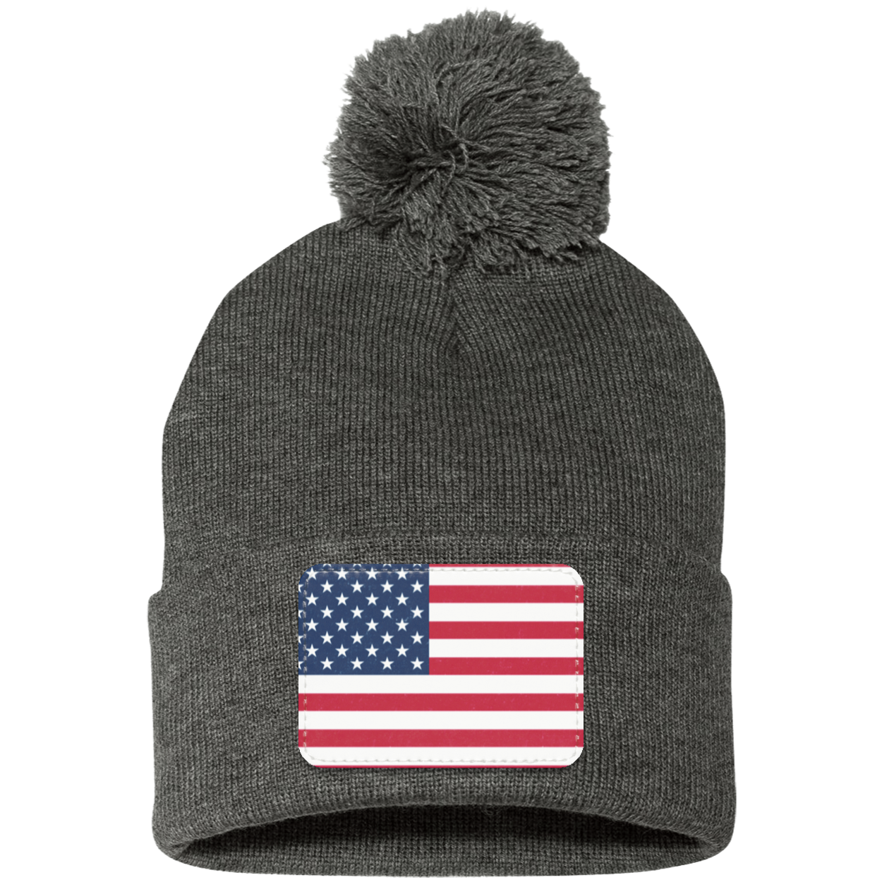 American Flag Pom Pom Knit Cap - Patch