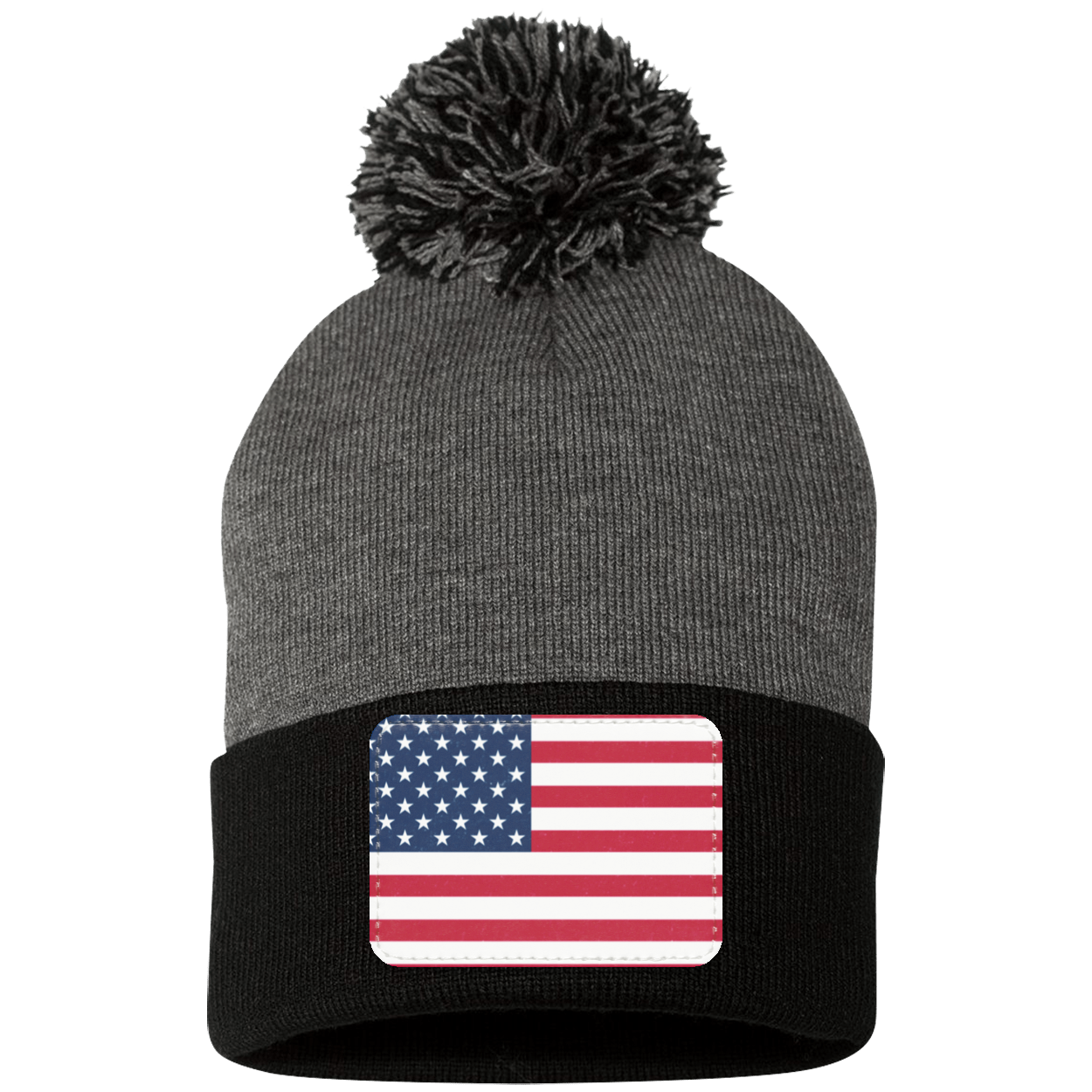 American Flag Pom Pom Knit Cap - Patch