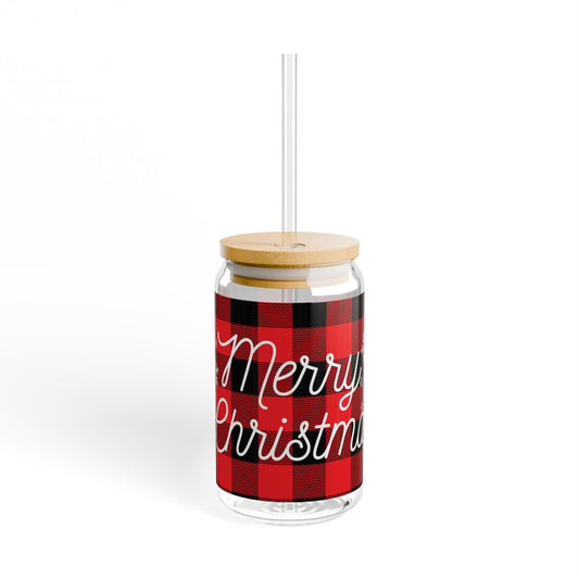 Merry Christmas buffalo plaid Sipper Glass, 16oz