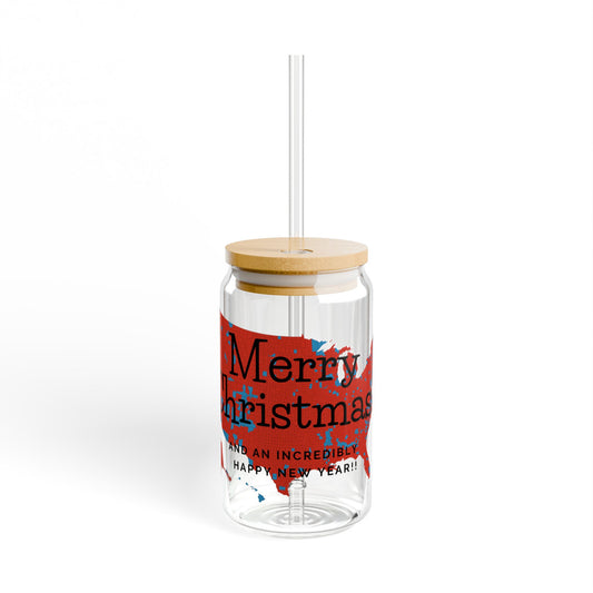 Merry Christmas USA Sipper Glass, 16oz