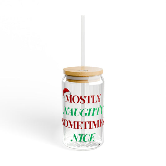Mostly Naughty Sometimes Nice Christmas Sipper Glass, 16oz