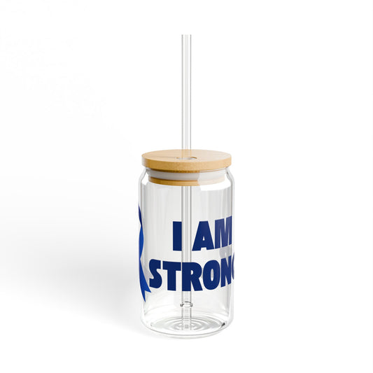 I Am Stronger 16oz Sipper Glass with Bamboo Lid - Motivational Drinkware for Supportive Occasions
