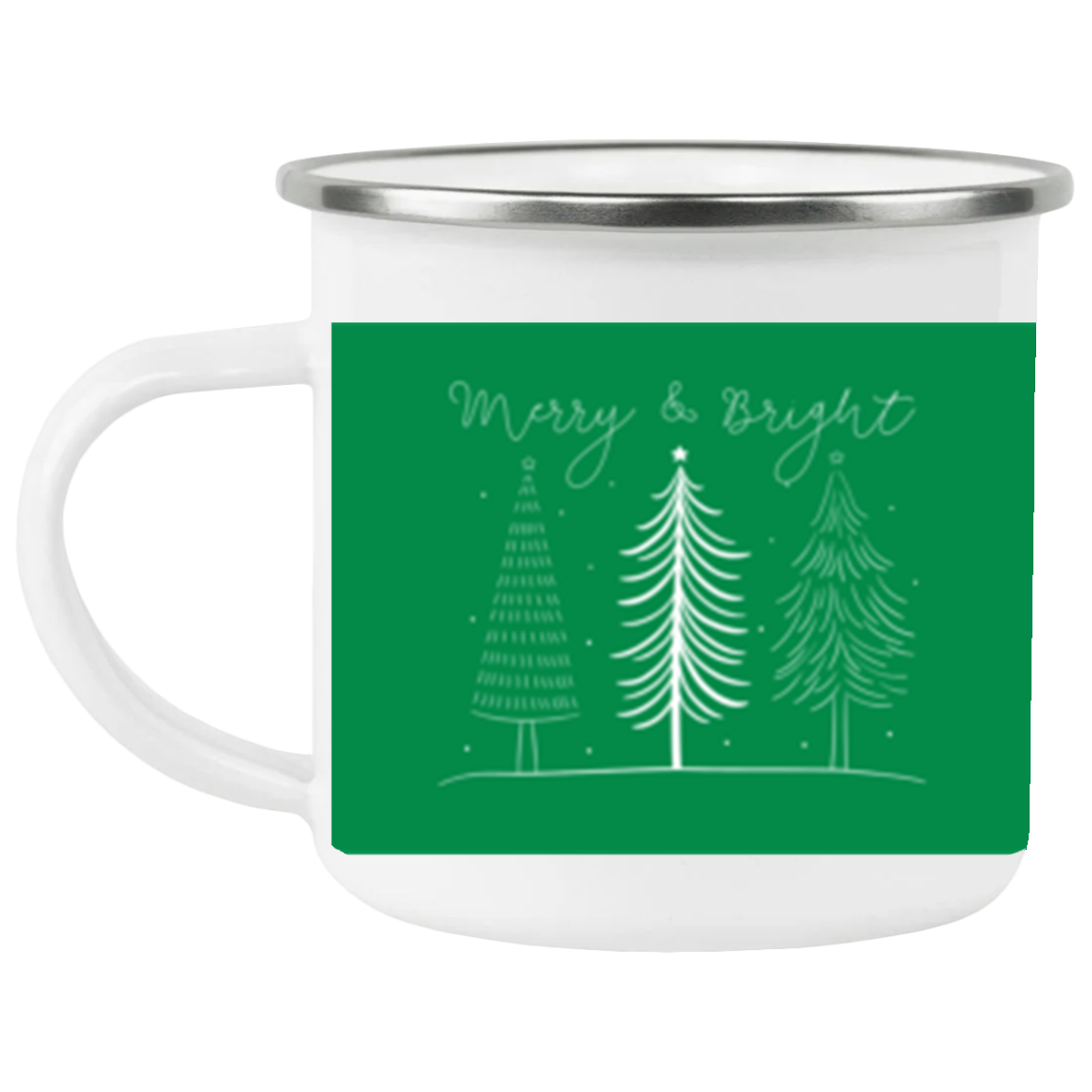 Merry & Bright green Enamel Camping Mug