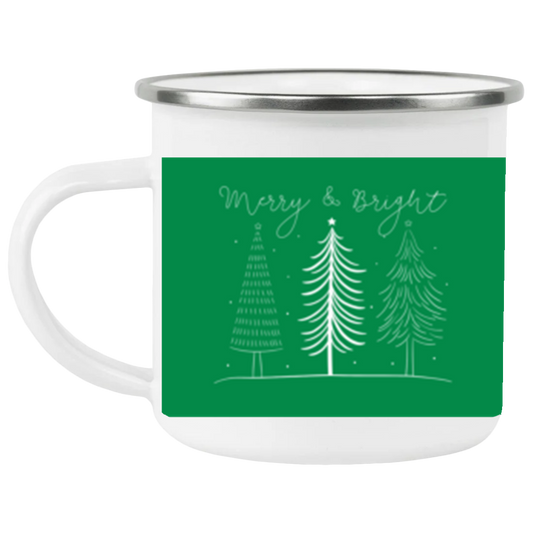 Merry & Bright green Enamel Camping Mug