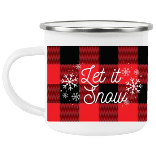 Let it snow buffalo plaid Enamel Camping Mug