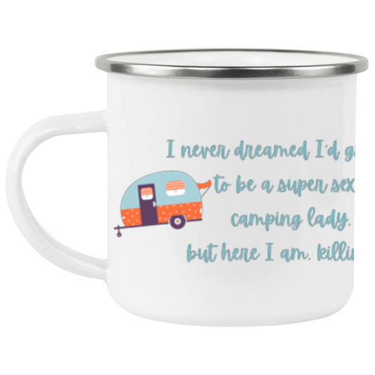 Sexy Camping Lady Enamel Camping Mug