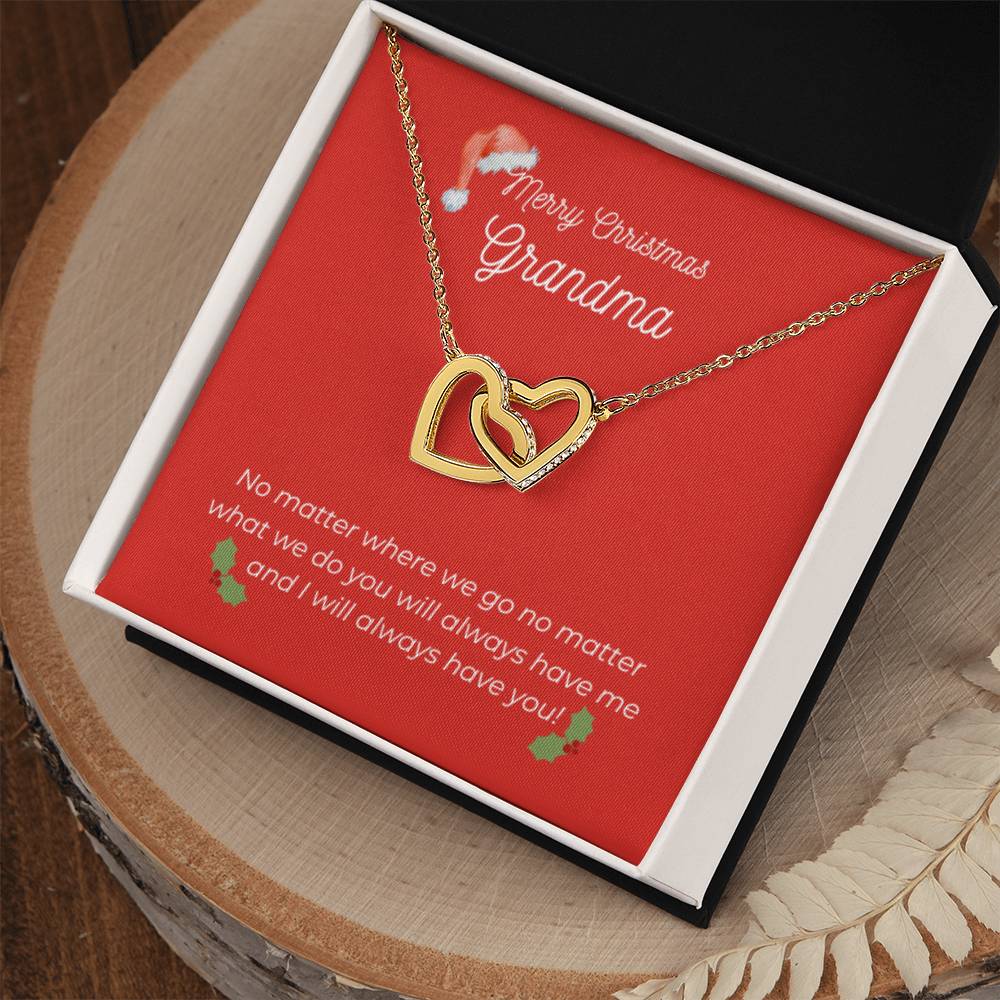 Merry Christmas Grandma - Interlocking Heart Necklace