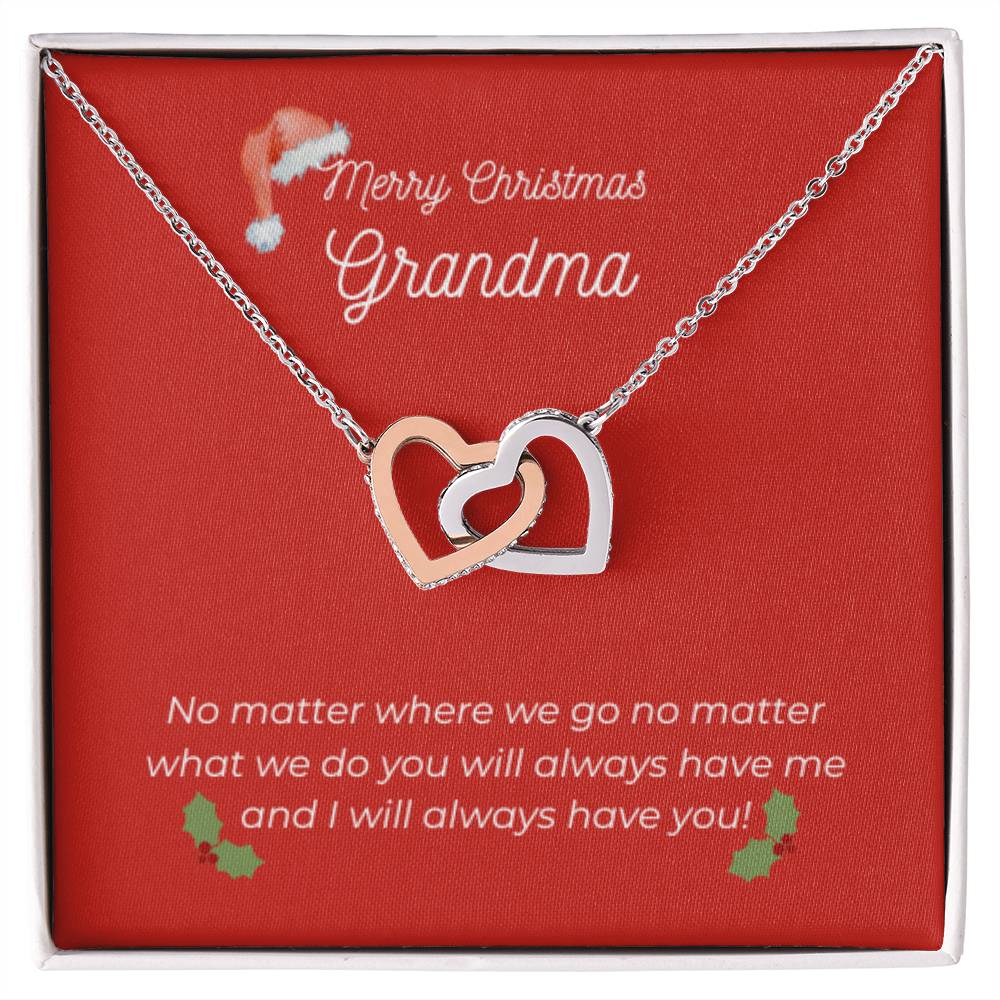 Merry Christmas Grandma - Interlocking Heart Necklace