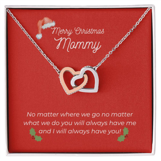 Merry Christmas Mommy - Interlocking Heart Necklace