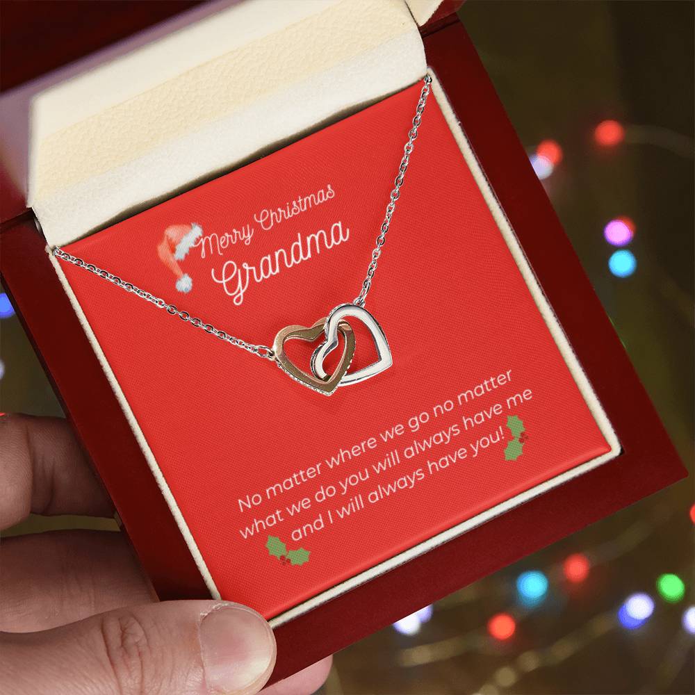 Merry Christmas Grandma - Interlocking Heart Necklace